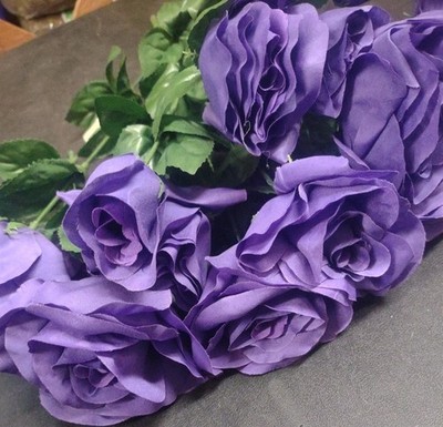 Silk Open Garden Rose & Bud Bush 14 Stems Roses & Buds, Purple Lavender Grape  