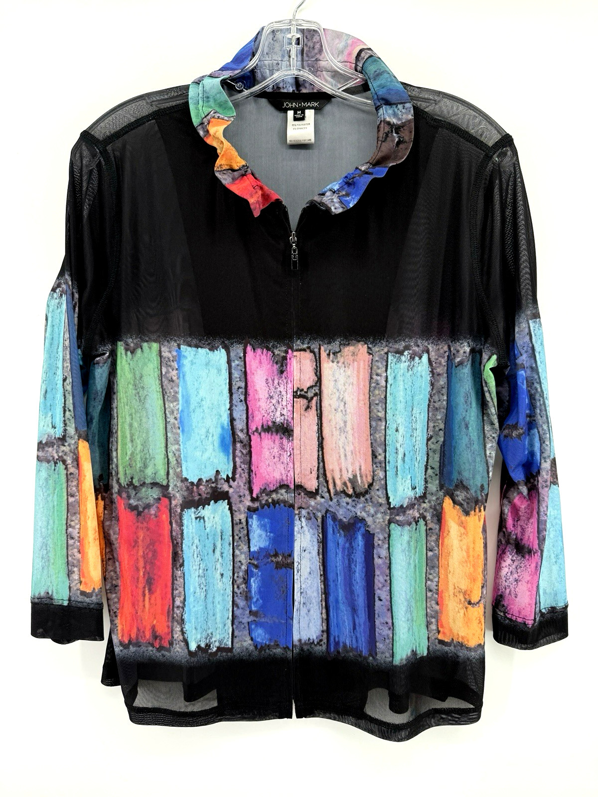 John Mark Jacket Medium Sheer Multicolor Mesh Zip… - image 1