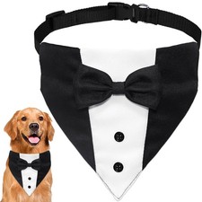 Dog Tuxedo Suit Wedding Bandana Collar with Bow Tie Adjustable Formal Dog Tux...