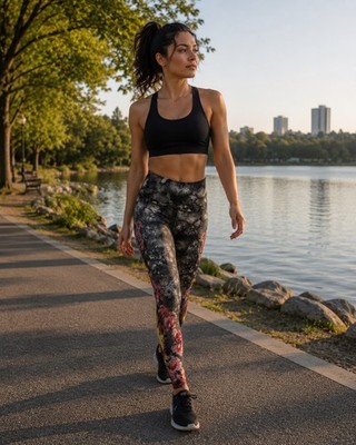 Evolution and Creation Tiger Floral Leggings Size Medium Gray Pink High Waist 