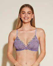 Cosabella Curvy Abrima Tall Triangle Bra Wireless Sheer Unlined Floral Purple S