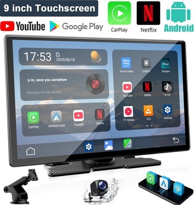 9-Zoll-Carplay mit YouTube/Netflix, 3-in-1-Wireless-Apple-CarPlay, Android Auto
