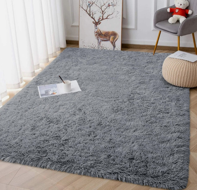3x5 Area Rugs for Living Room Bedroom Machine Washable, Soft Fluffy Shag Grey...