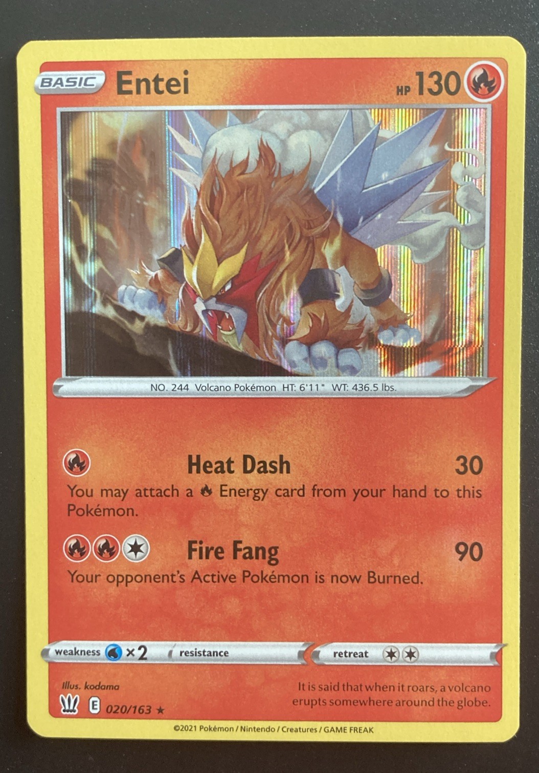Pokemon TCG Battle Styles Entei 020/163 Holo Rare NM