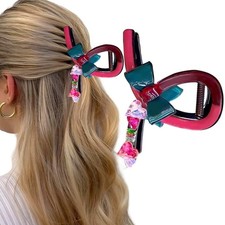 1Pcs Heart Bow Hair Clips Plastics Heart Bow Claw Clip Colorful Bows Clips fo...