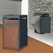 Shelter of 1 trash can with green roof rusty anthracite steel 240L 68x80x124 cm