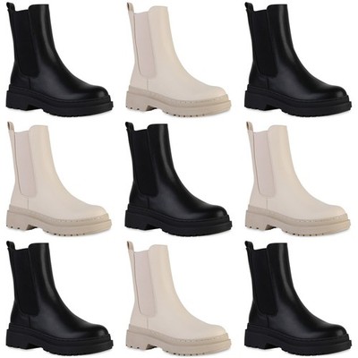 VAN HILL Damen Stiefeletten Plateau Boots Stiefel Claire Profilsohle Blockabsatz