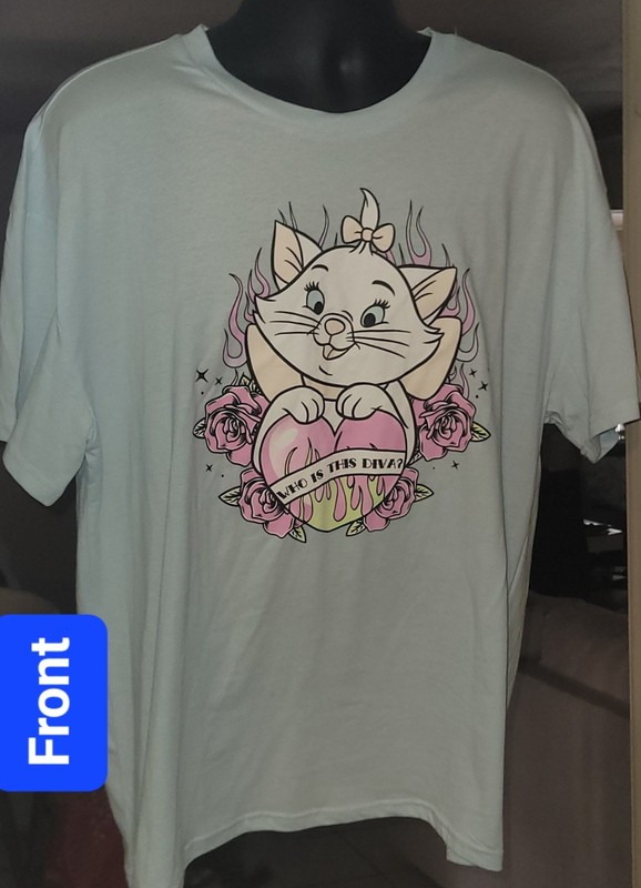 Disney Graphic Print T-shirt, Light Blue Marie Size-XL, Preowned.