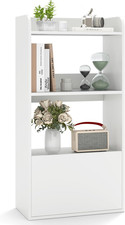 Image of Bookshelf Tall Wooden Bookcase 3 Tier Shelf with Drawer Storage Rustic Brown