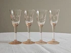 Set 4 Vintage Pink Depression Cordial Glasses Etched Stemware