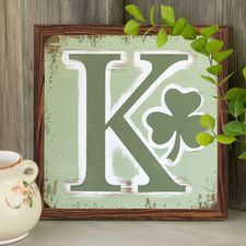 2D 1P Vintage Wooden Frame Sign Lucky Clover Happy St. Patrick's Day Decor 5x5