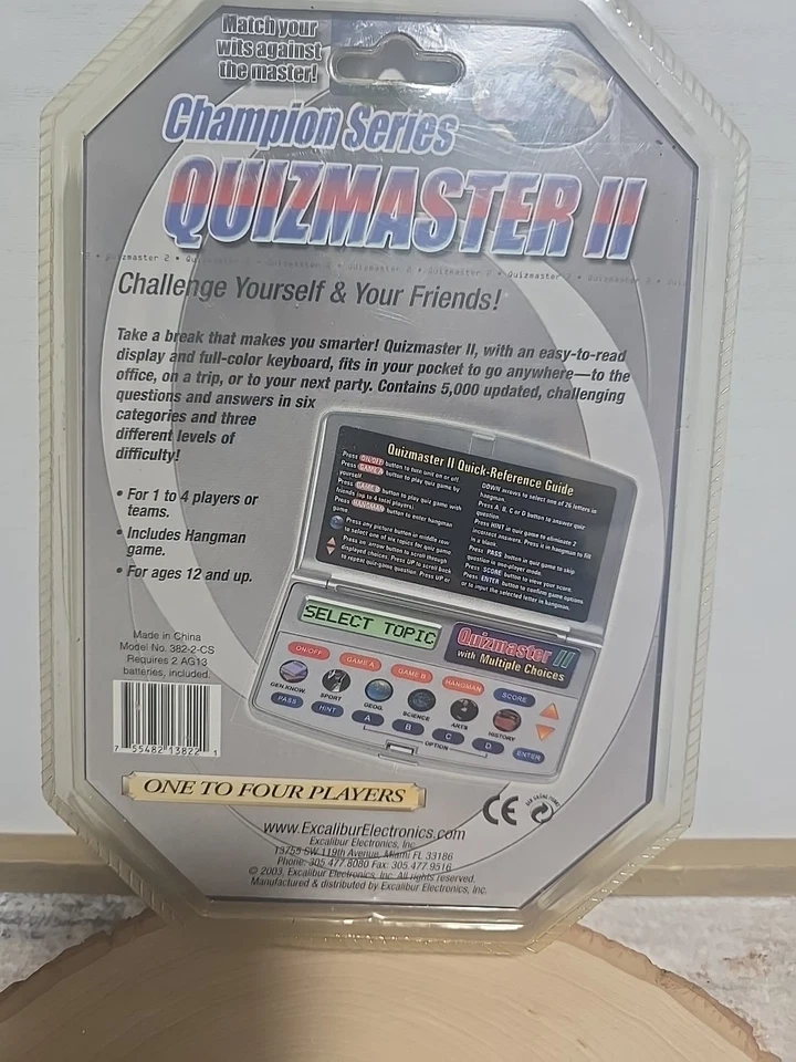 Quizmaster II Champion Series Trivia Hangman Handheld Travel Game Teams 1-4 Play - Image 2 of 4