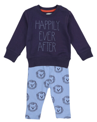 Lilly and Sid Baby Sweat and Leggings Set Navy Blue Top and Blue Lion Print