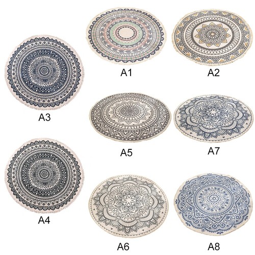 35In Round Floor Mat National Style Home Living Room Boho Printed Mat Area Rug - Picture 3 of 28