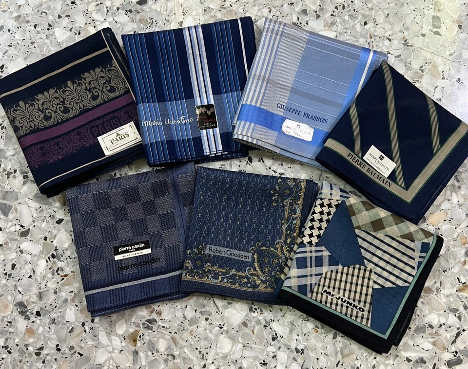 7 LENÇO CLÁSSICO AZUL ALGODÃO MASCULINO BOLSO QUADRADO 18" ARTE XADREZ XADREZ LISTRADO - Imagem 2 de 4