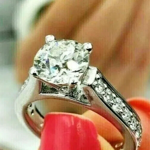 2.50 Ct Round Cut GRA Moissanite Solitaire Engagement Ring 14K White Gold Plated - Picture 1 of 7