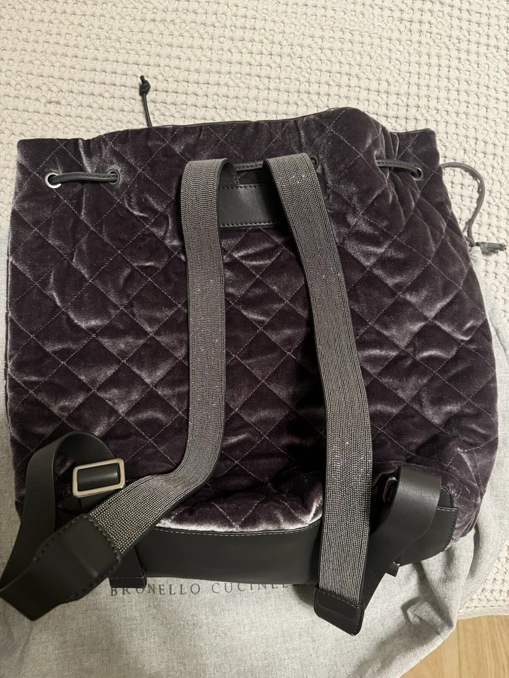 Brunello Cucinelli Grey Velvet Backpack Pristine - Image 4 of 4