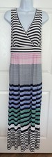 Tommy Hilfiger Sz MEDIUM Pink White Blue Green Striped Cotton Modal Maxi Dress