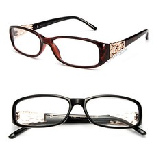 Clear Lens Glasses Metal Plastic Rectangular Frame Rhinestone