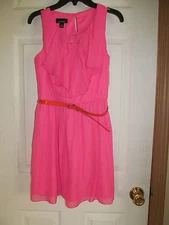 NWT Girl's Amy's Closet Pink Ruffled Sleeveless Dress w/ Thin Orange belt sz 14