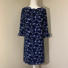 Talbots Womens Shift Dress 6 Blue Floral Scalloped Neck Career Church Modest