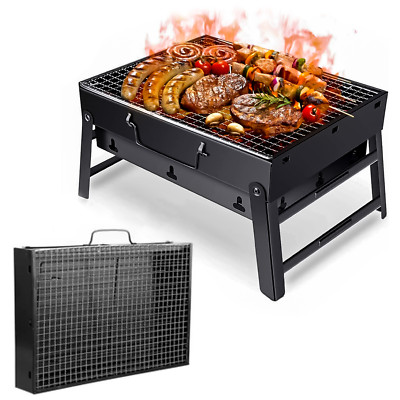 Portable Folding Charcoal BBQ Grill - Camping & Picnic Travel Grill, Cast Iron Griddle