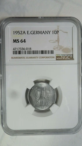 Germany DDR 10 Pfennig, 1952 A, NGC MS 64 Key Date