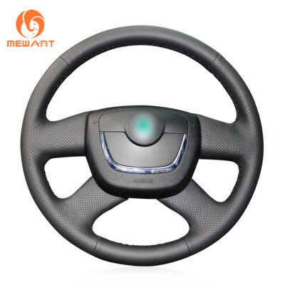 Custom Black Leather Steering Wheel Cover for Skoda Octavia Superb Fabia a5 Yeti