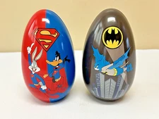 Set of 2 - WB 100 Celebrating Every Story Superman Batman Empty Egg Tins 6"