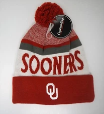 Captivating Rime3 Crimson OU Oklahoma Sooner Beanie Hat with Pom Pom