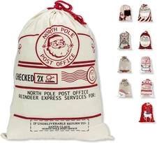 Large Christmas Santa Sack Canvas Gift Bag with Drawstring Reusable Holiday