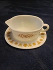 Vintage Pyrex Butterfly Gold Gravy Boat With Under plate