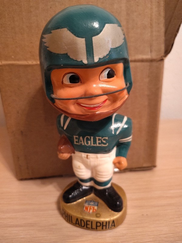Vintage 1960’s Philadelphia Eagles Bobblehead Nodder Round Gold Base, Mint!