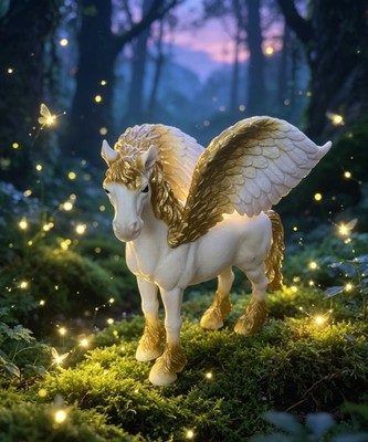 Pegasus fliegendes Pferd 4 Zoll gold + weiß detaillierte Figur 2013 Cake Topper