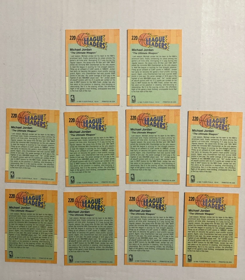 Fleer 1991-92 - Líderes de la Liga Michael Jordan #220 Lote de 10 Foto 2 de 2
