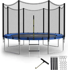 YSSOA Trampoline 12FT for Kids with Safety Enclosure Net Wind 12FT, Blue 