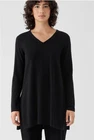 NWOT Eileen Fisher L Merino Wool Jersey V-Neck Top Black Sweater 115469