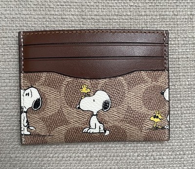 Coach X Peanuts Slim Id Card Case In Signature Canvas With Snoopy Print NWT