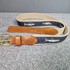 Zep-Pro Men's Size 40 Belt Snook Trout Fish Ribbon Canvas Brass Buckle USA Made