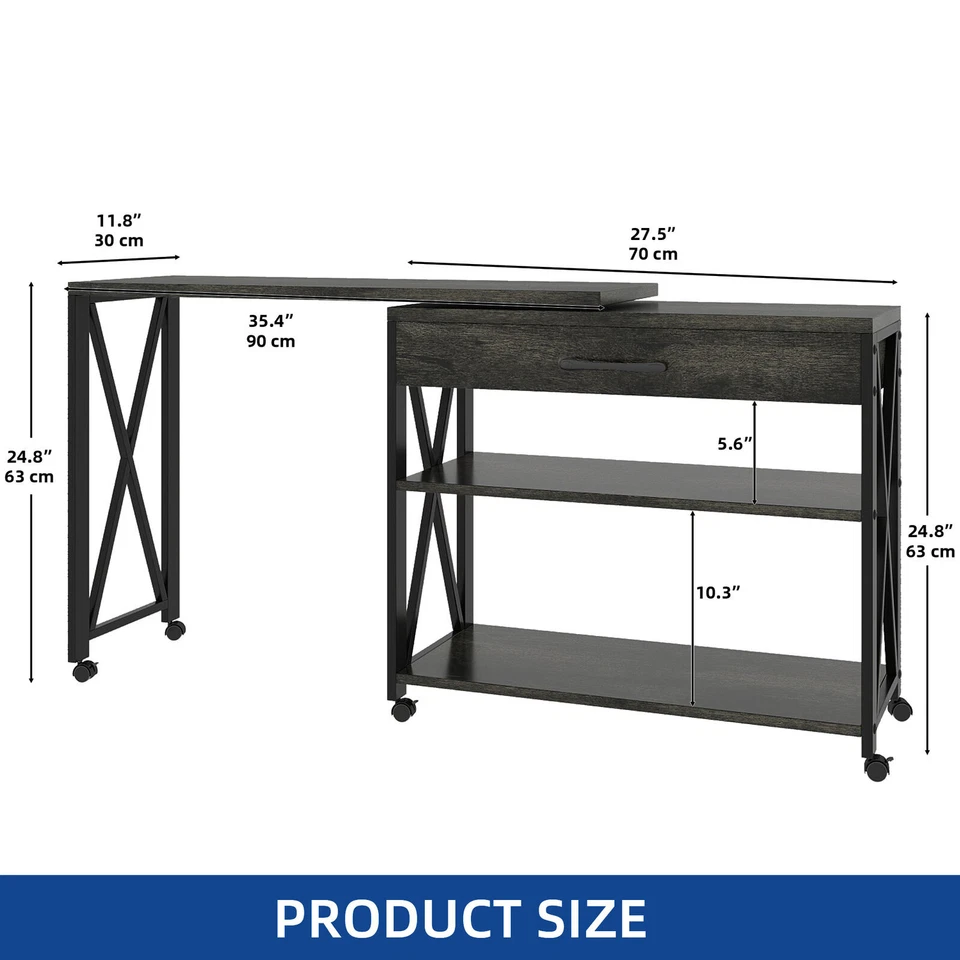 360° Rotating Sofa Side Table Mobile Swivel Rolling Desk Living Room Home Office - Image 3 of 4