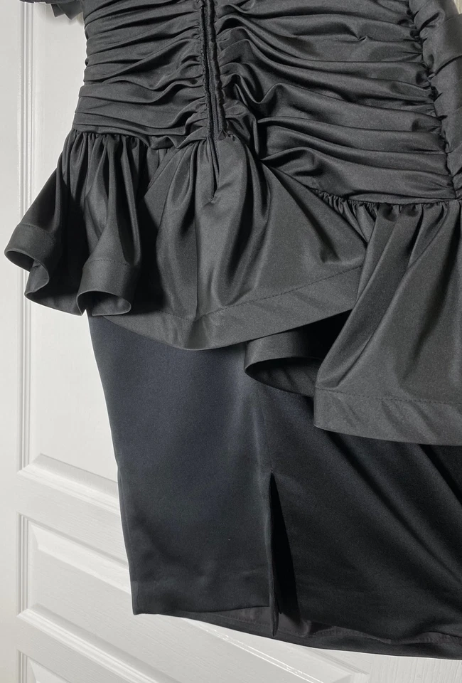 Julie DUROCHE 褶皱褶饰袖口荷叶边水钻蝴蝶结连衣裙 4 复古 80 年代 — 第 4/4 张图片