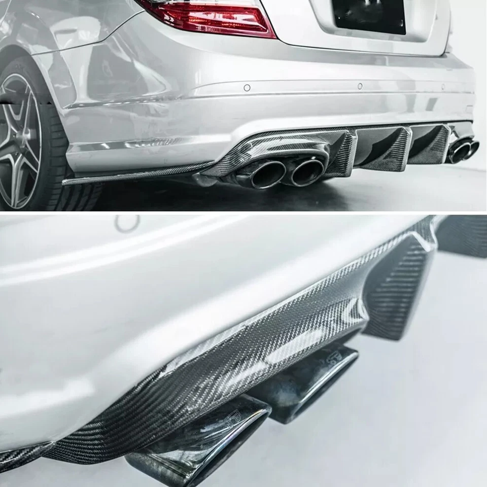 Labio difusor parachoques trasero fibra carbono real para Mercedes Benz W204 C63 AMG 08-11 Foto 2 de 4