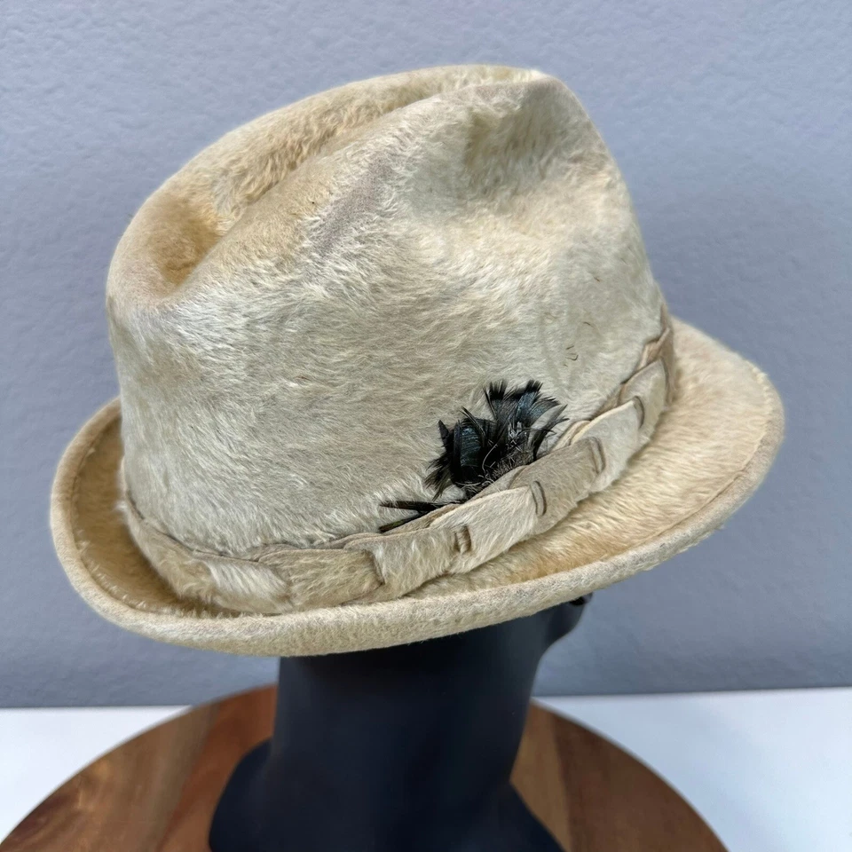 1950s Golden Coach Dobbs Beaver Fedora Hat Feather Accent Made in Canada SZ 7 - Image 3 of 4