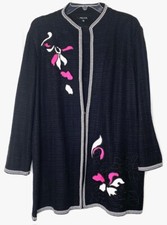 MISOOK Black Pink Floral Embroidered Textured Knit Blazer Cardigan Jacket XL 18