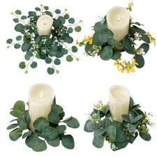 4 PCS Artificial Eucalyptus Leaf Wreath Candle Ring Table Garland Wedding Decors