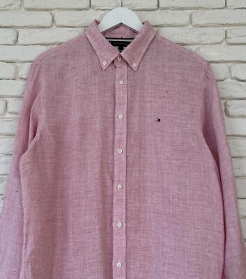 Tommy Hilfiger Logo 100% Premium Linen Shirt Men's Size L