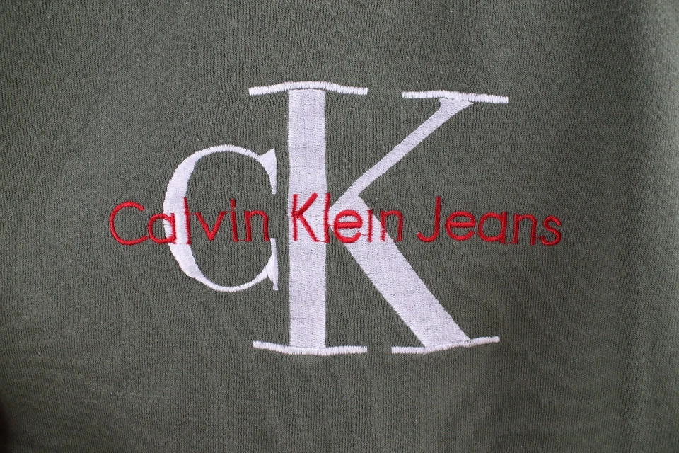 Sudadera de mezclilla vintage de los 90 Calvin Klein para hombre grande envejecida deletreada verde Foto 4 de 4