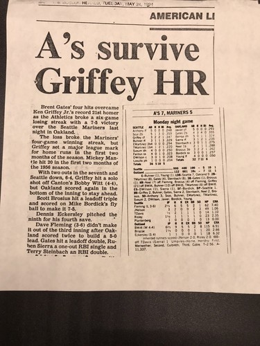 1994 Ken Griffey JR Program 21 HRs Top Mickey Mantle Record Seattle Mariners Mt - Imagen 2 de 8