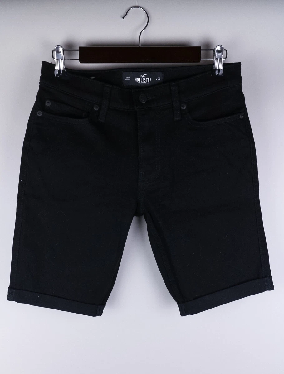 Hollister Men Denim Shorts Casual Skinny Black Stretch Cotton size W29