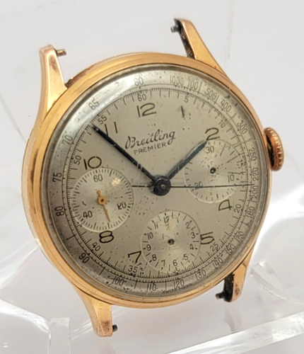 VINTAGE BREITLING PREMIER CHRONOGRAPH WATCH 18K SOLID GOLD CASE FOR RESTORATION